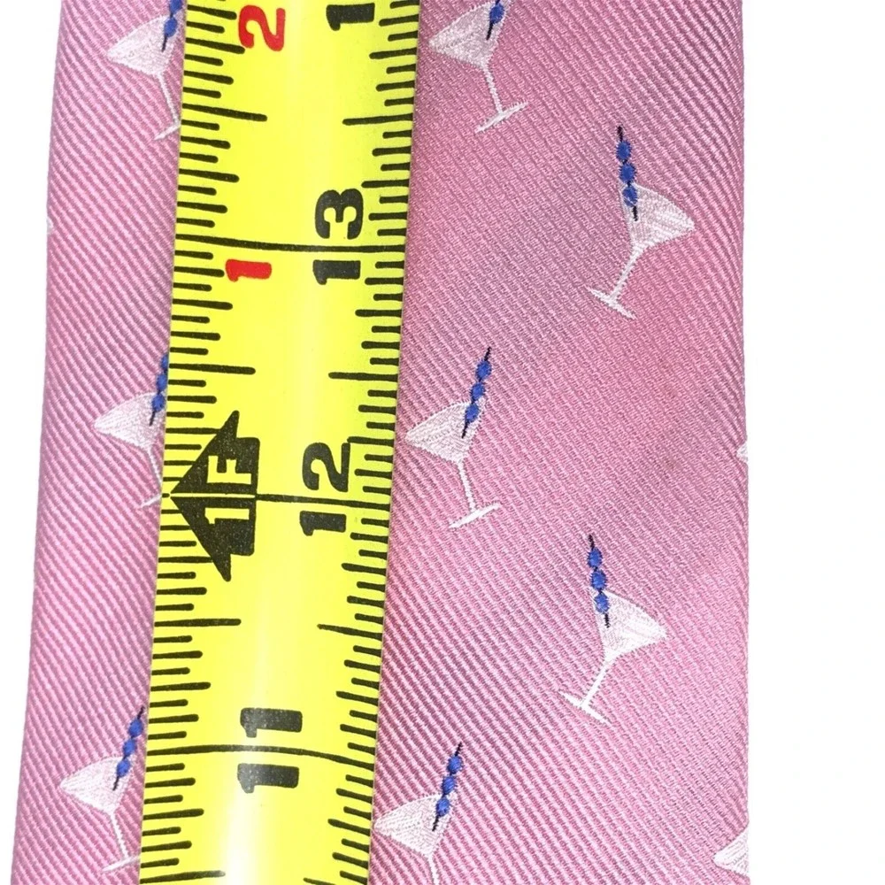 Tasso Elba Men's Tie 100% Silk Tie Handmade Pink Blue Martini Drinks Necktie